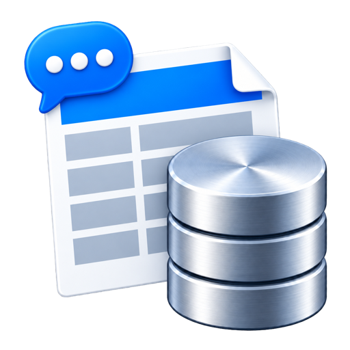 The EasyDB app icon: a stack of database cylinders in front of a table, with a speech bubble.